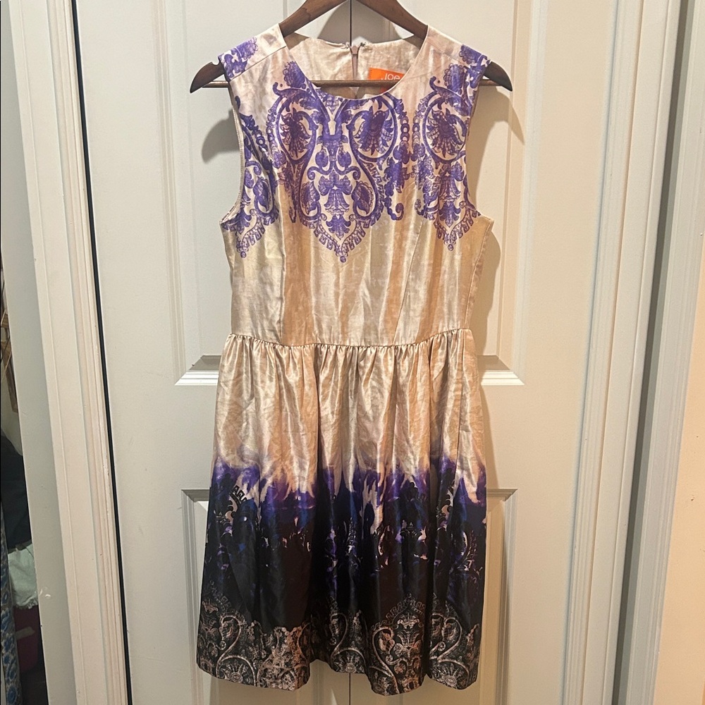 Joe Fresh Purple & Gold Printed Fit & Flare Dress – Size 8